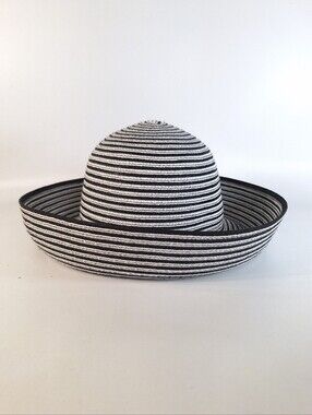 Betmar New York Women's Striped Sun Hat Black & White Upturned Kettle Brim Beach